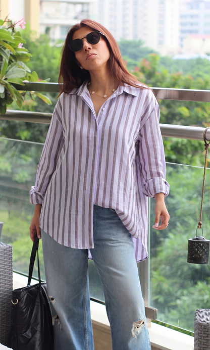 Purple Two-Tone Loose Shirt
