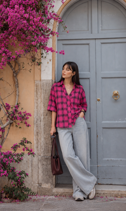 Magenta Plaid Cropped Shirt