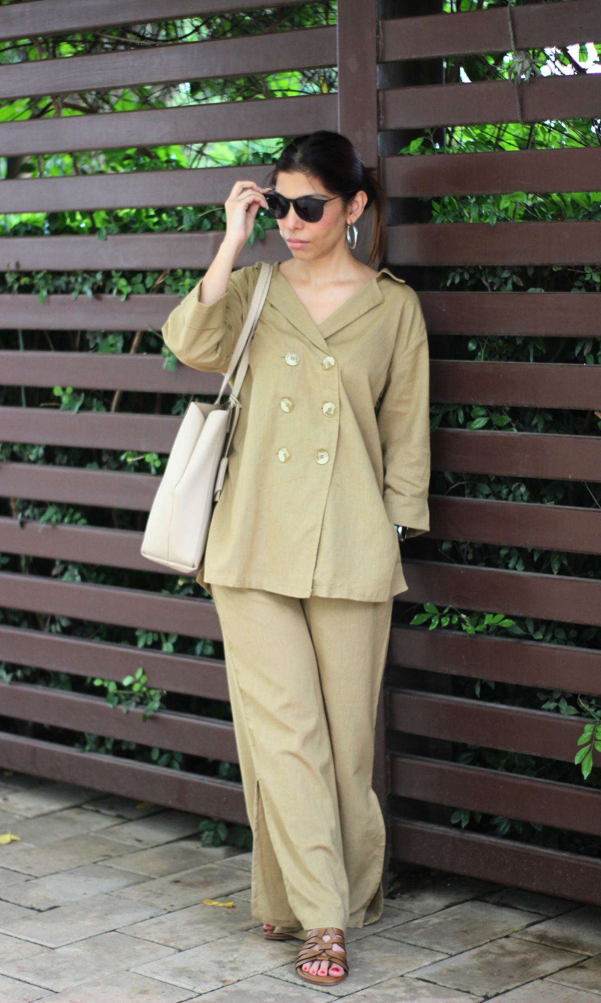 Wheat Blazer Top with Slit Pants Co-ord