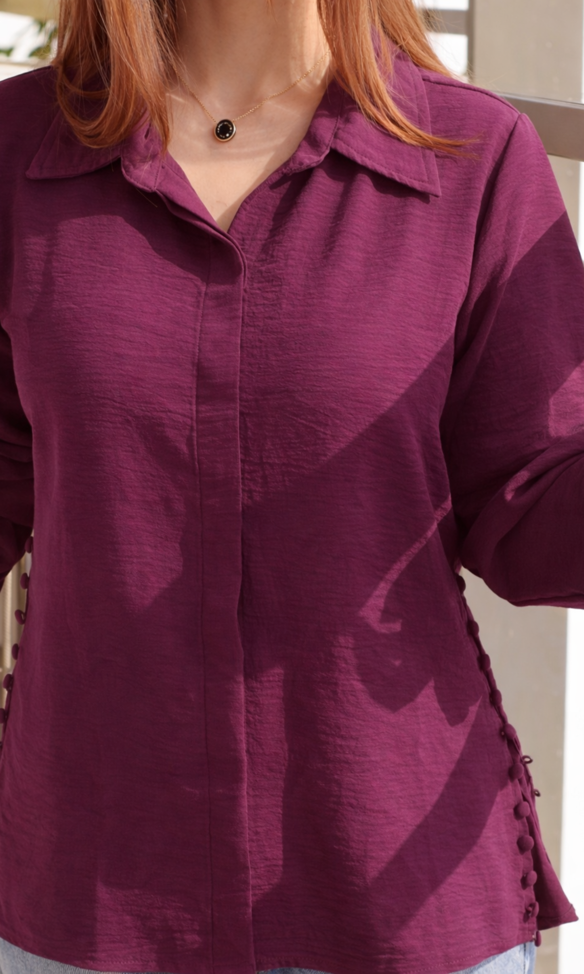 Wine Side-Buttoned Shirt