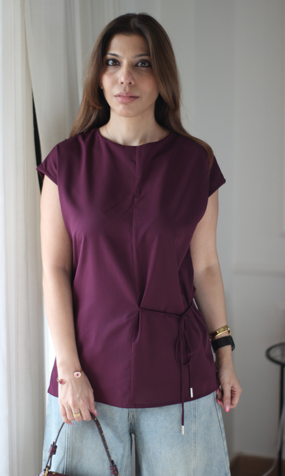 Burgundy Tie-Side Relaxed Top