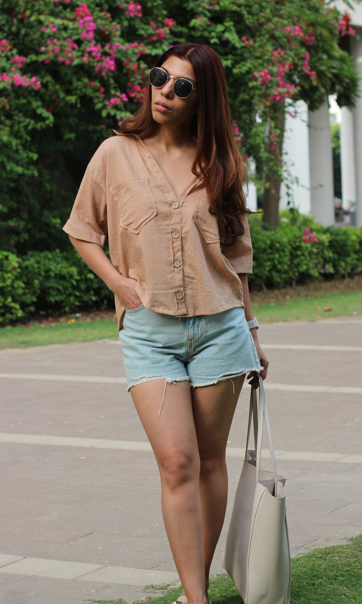 Dusty Beige Cotton Cropped Shirt