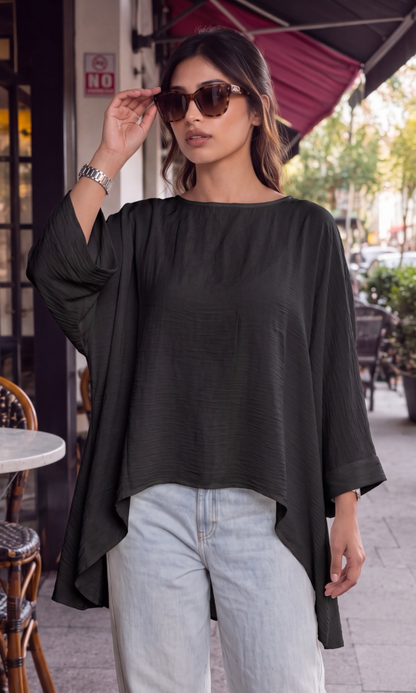 Black High-Low Hem Dolman Top