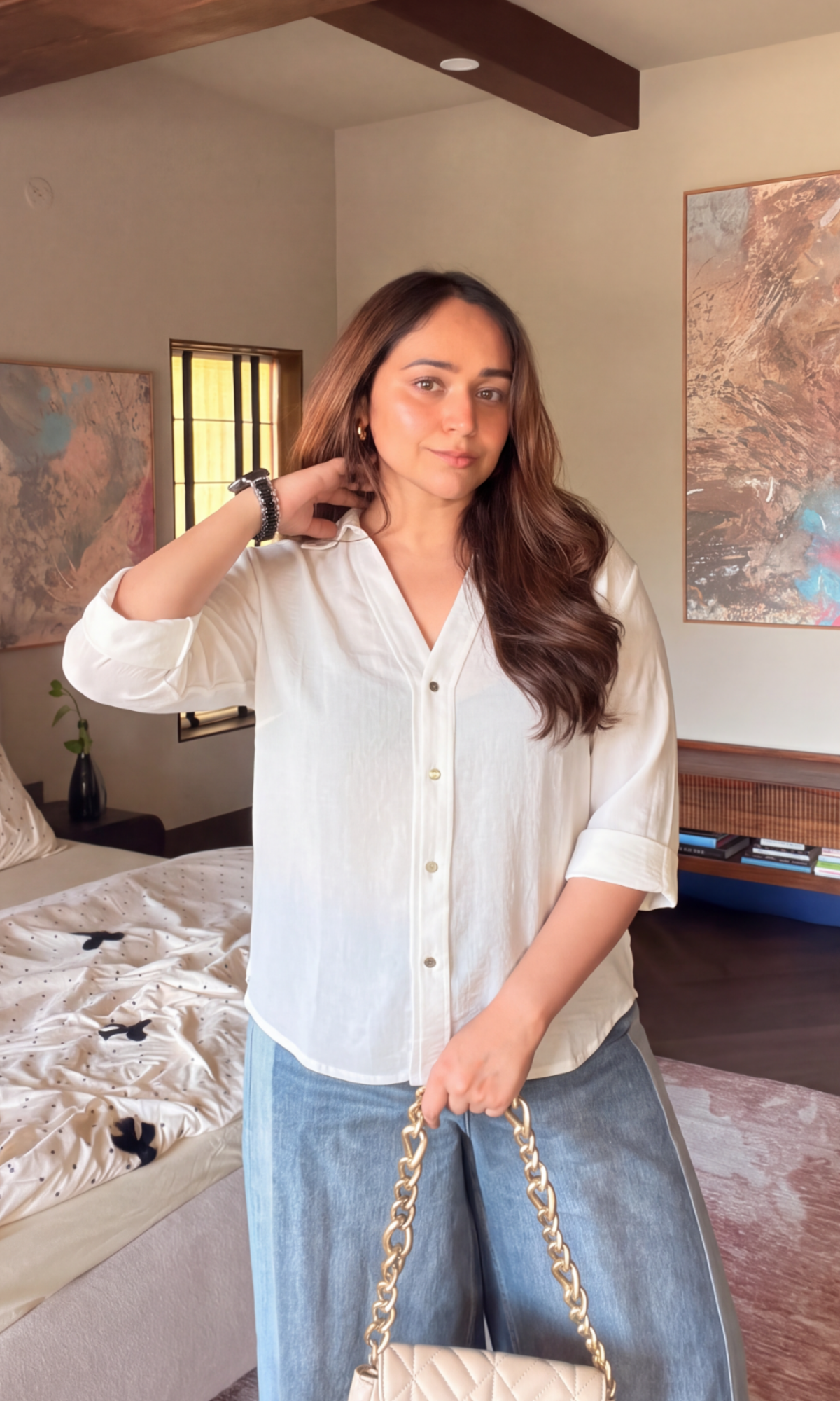 Cloud White Metallic-Button Boxy Shirt