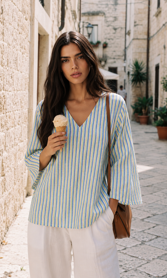 Multicolor Stripe V-Neck Top