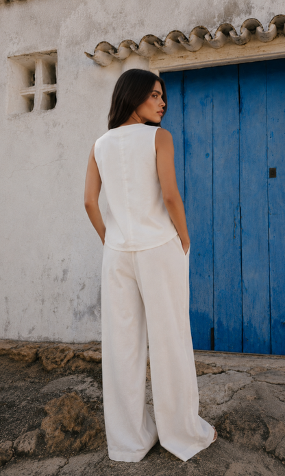 Ivory Linen Waistcoat and Pants Co-ord