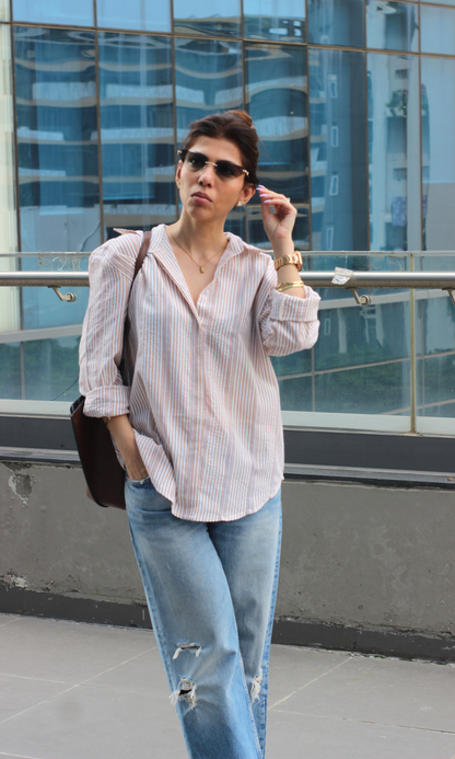 Oat & White Dobby Striped Shirt