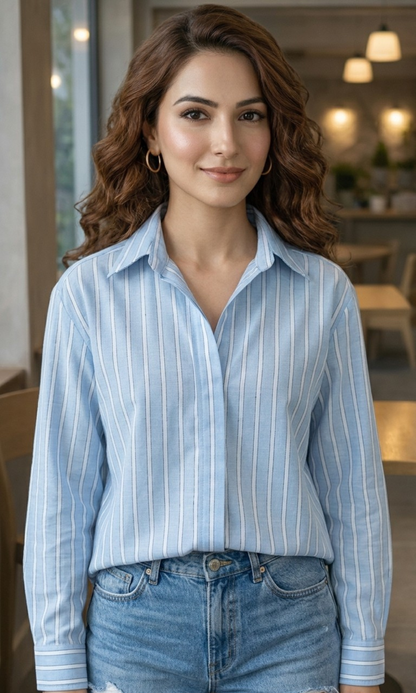 Sky White-Line Striped Shirt