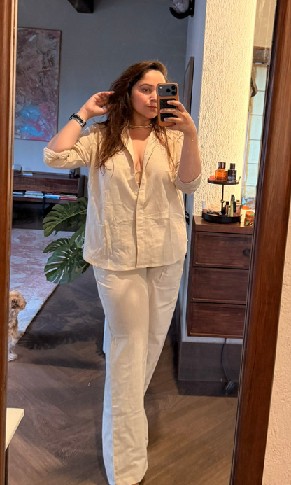 Beige Linen Shirt and Pants Co-ord