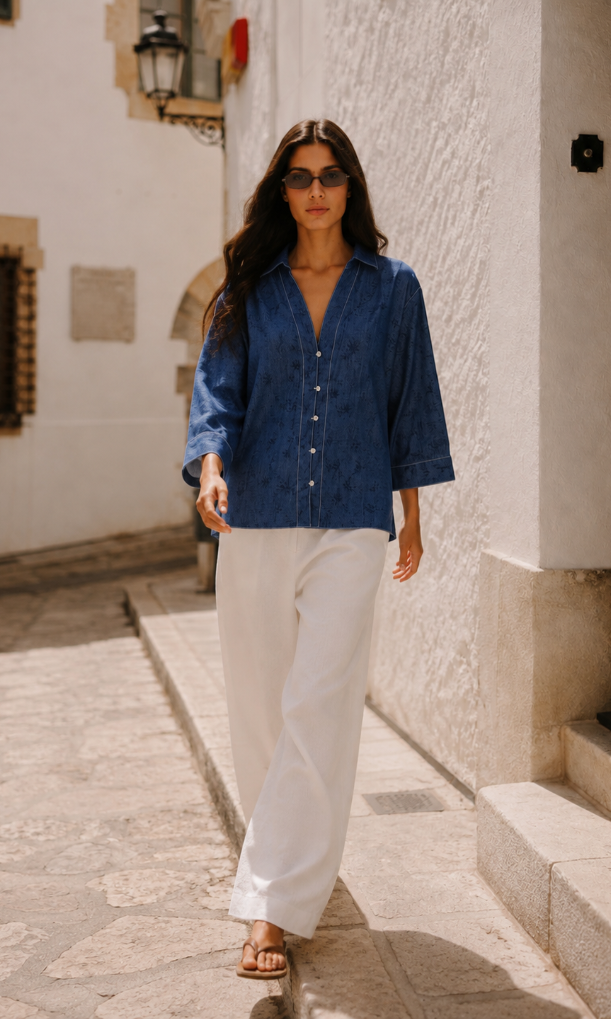 Indigo Denim Contrast-Stitch Shirt