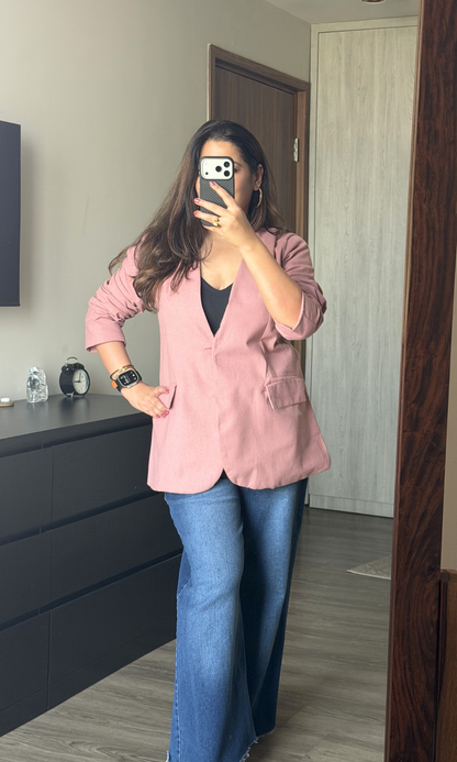 Dark Peach Structured Linen Blend Blazer