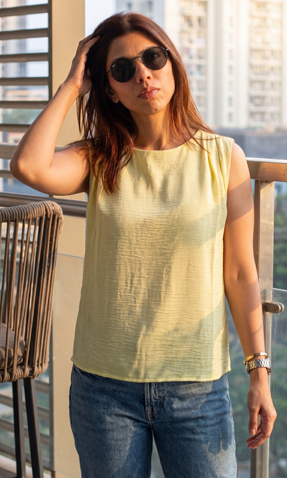 Butter Yellow Gathered Shoulder Top
