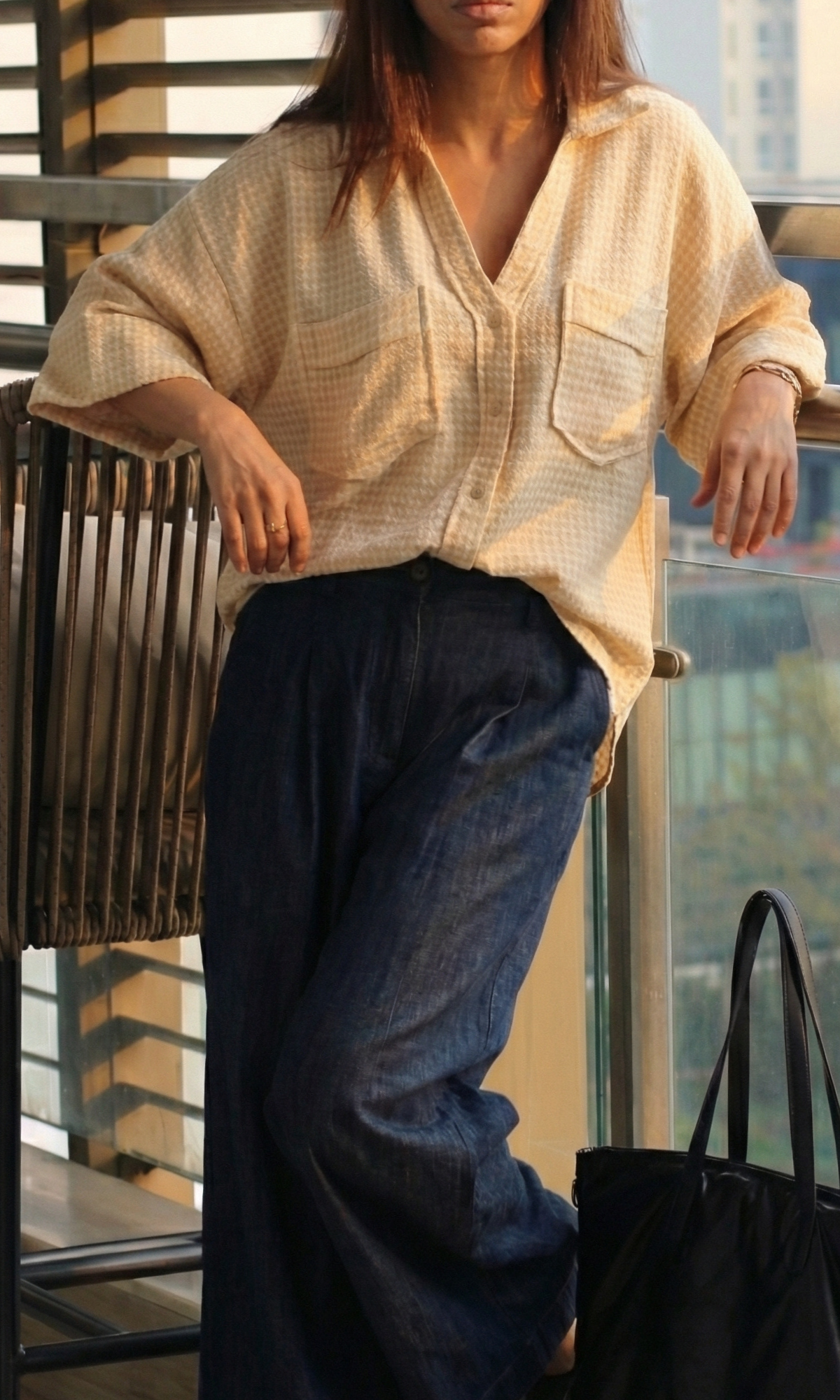 Beige Weave Loose Shirt