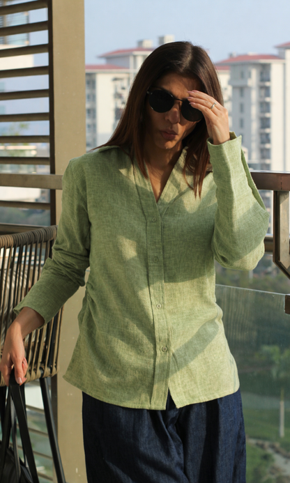 Soft Green Weave Side Cinch Shirt