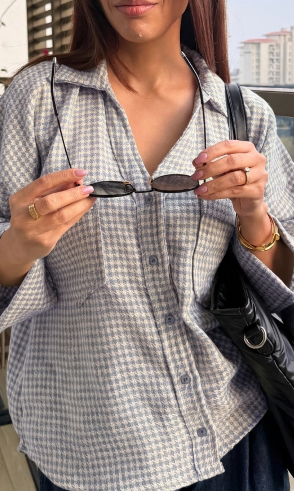 English Blue Weave Loose Shirt