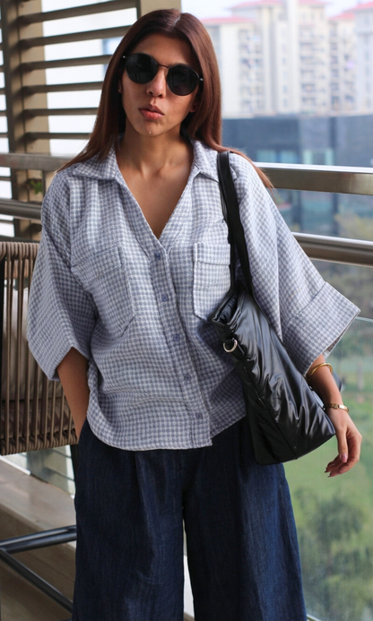 English Blue Weave Loose Shirt