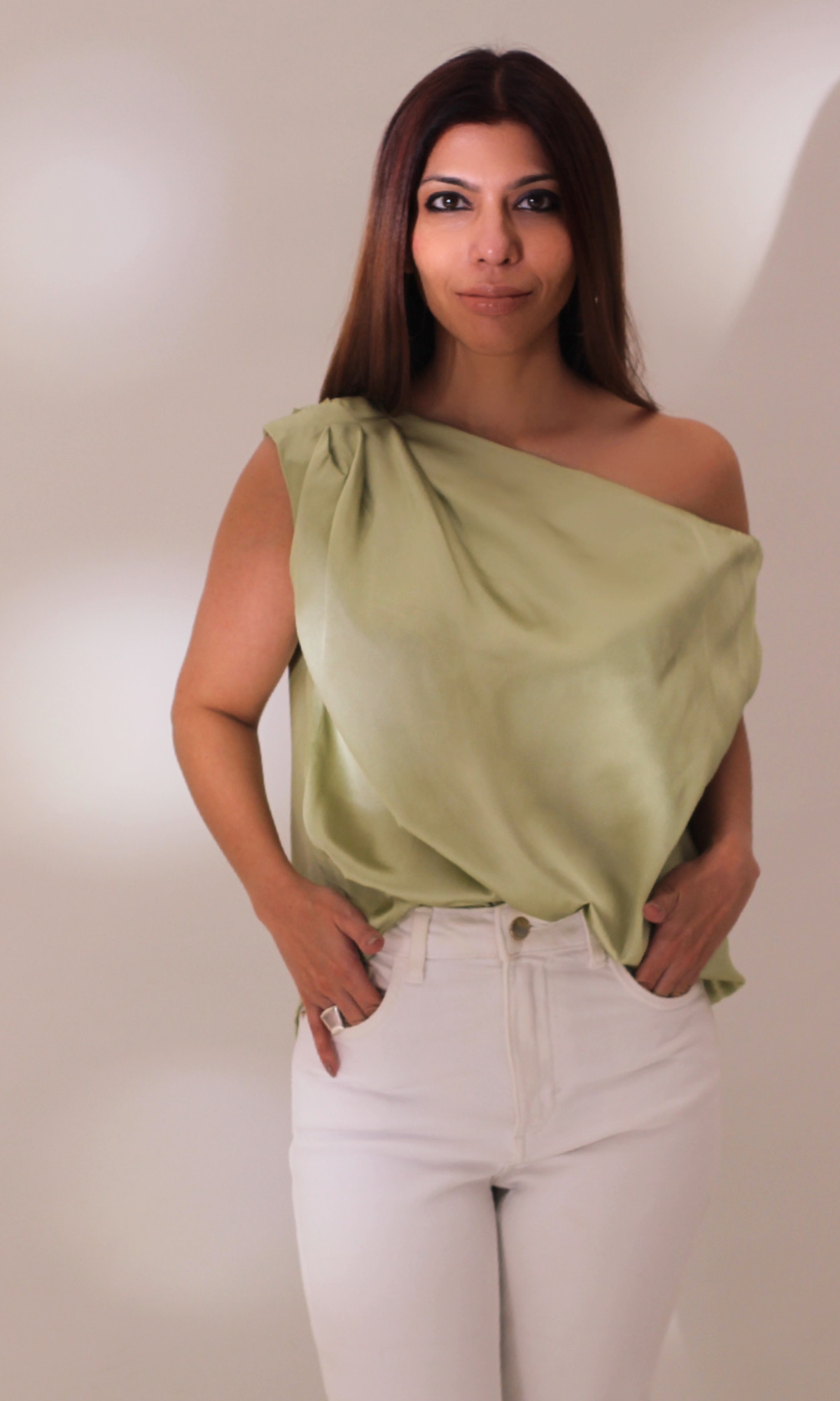 Tea Green One-Shoulder Top