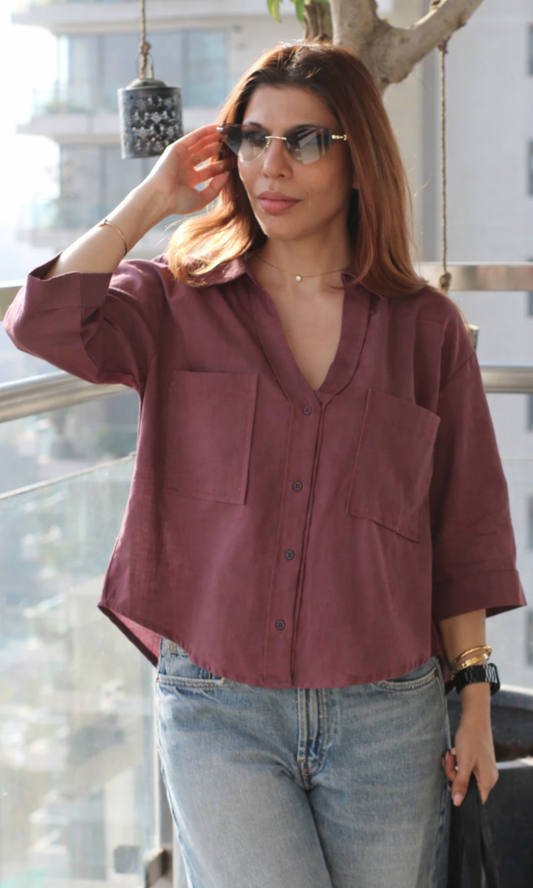 Rosewood Cotton Cropped Shirt