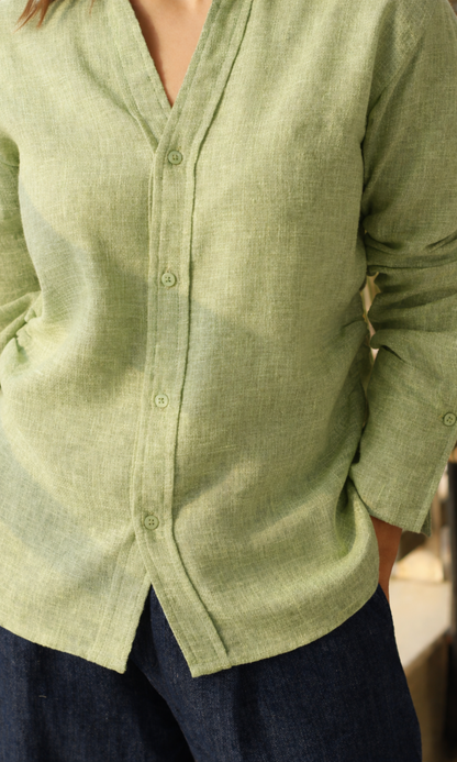 Soft Green Weave Side Cinch Shirt