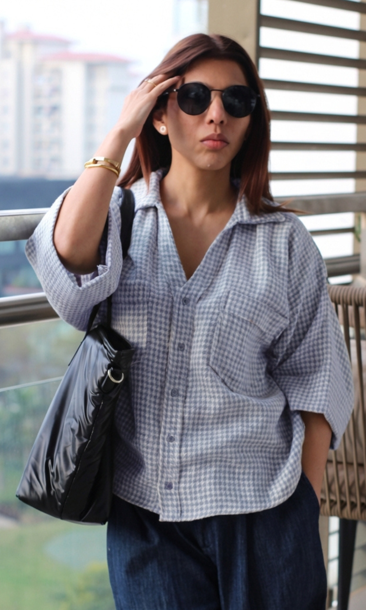 English Blue Weave Loose Shirt
