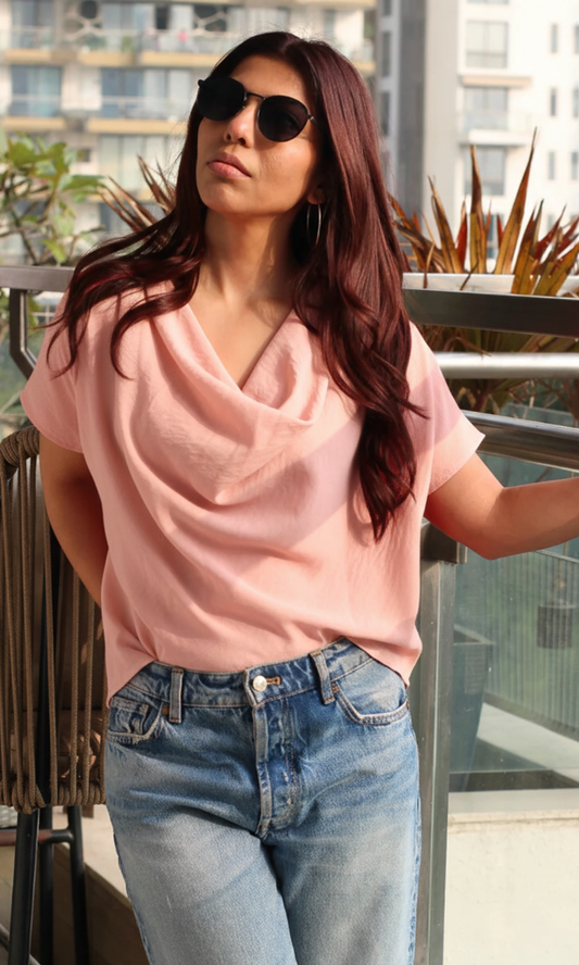 Soft Pink Flowing Cowl Neck Top