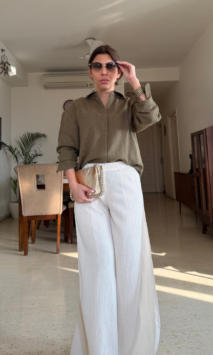 Olive Lurex Flowing Shirt
