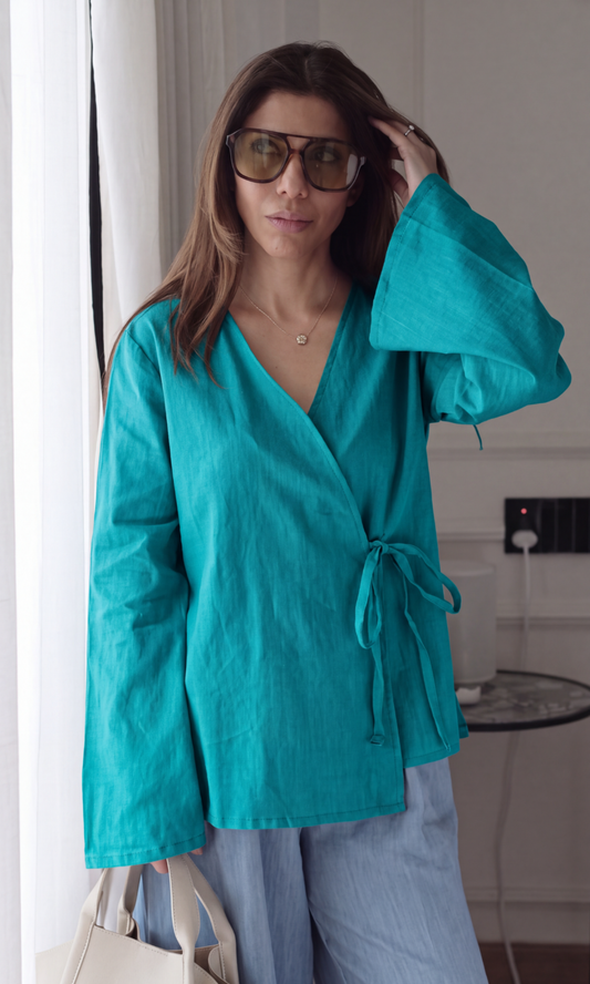 Transformative Teal Kimono Top
