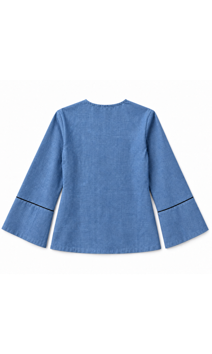 Contrast-Piped Chambray Blouse