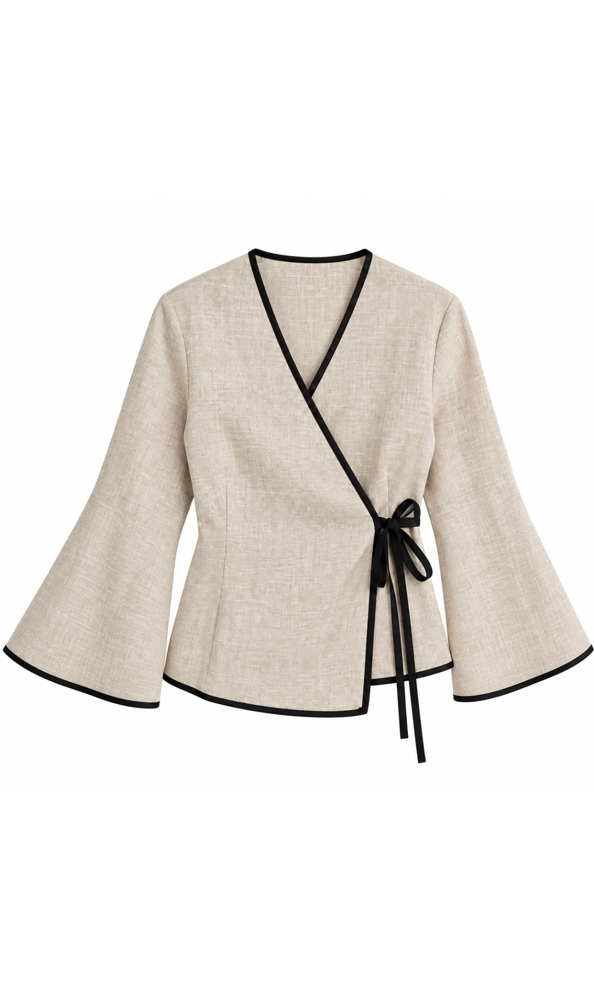 Contrast-Trim Tie Kimono Top
