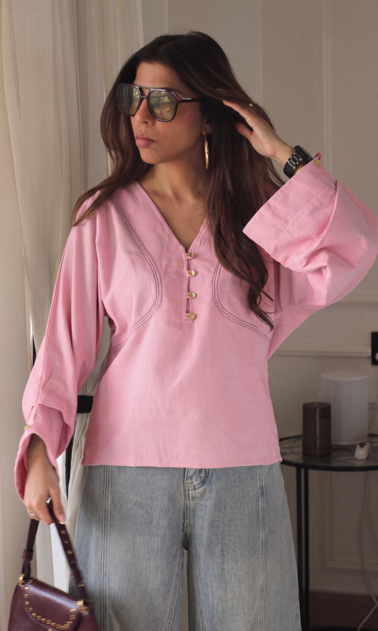 Dusty Rose Contrast-Stitch Top