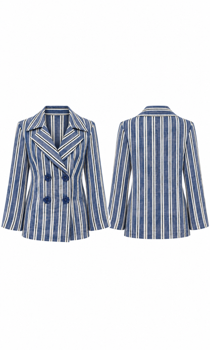 French Blue Stripe Double-Breasted Shacket