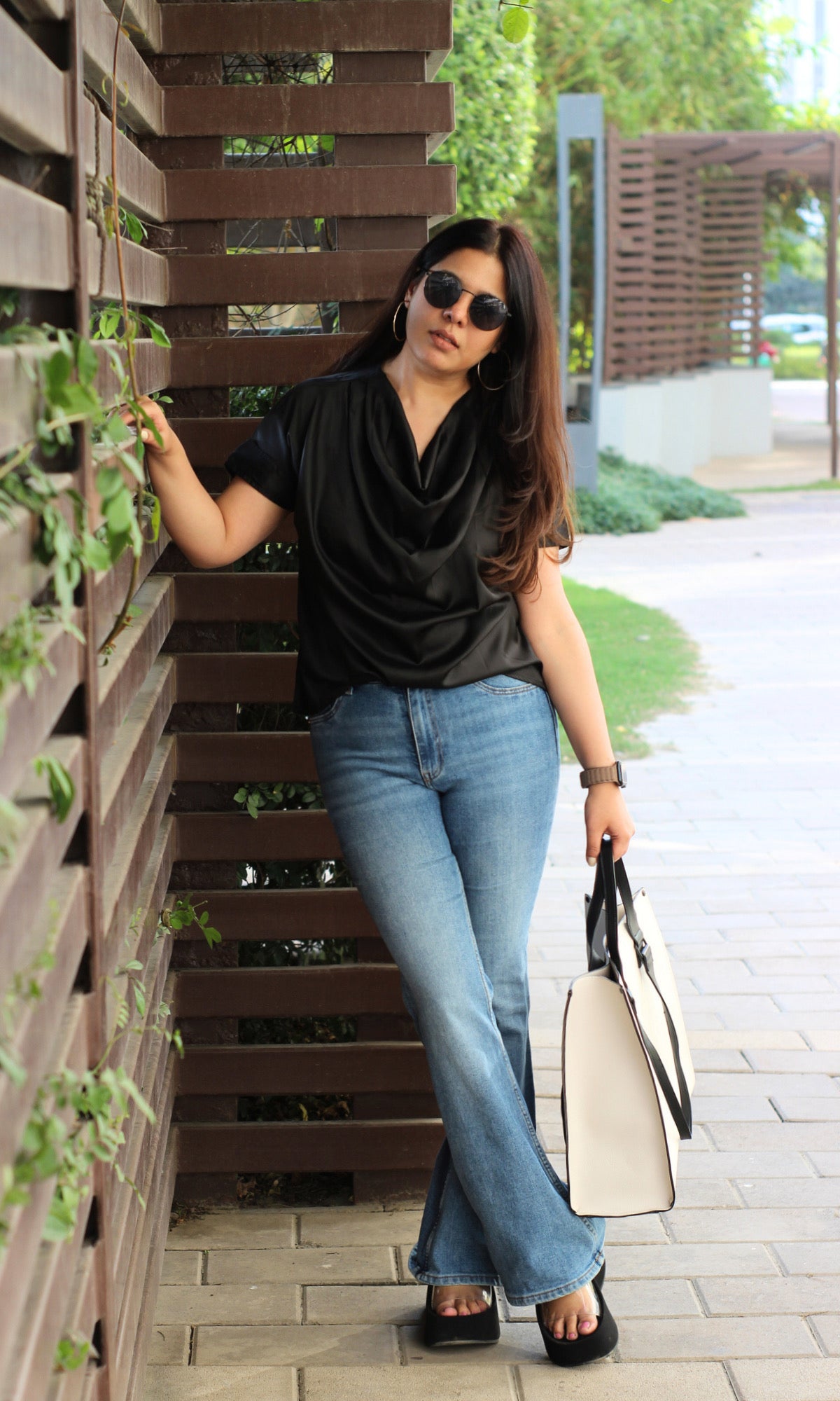 Black Satin Cowl Neck Top