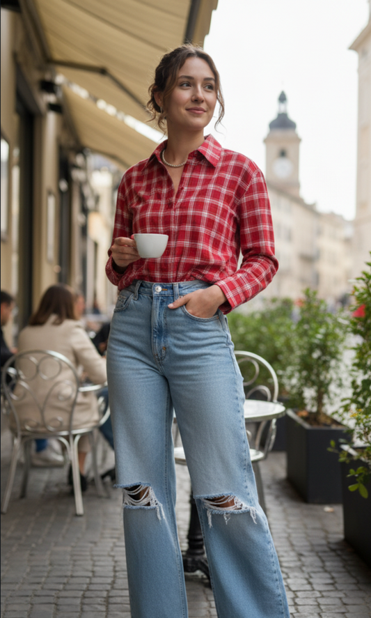 Red Block Checked Shirt
