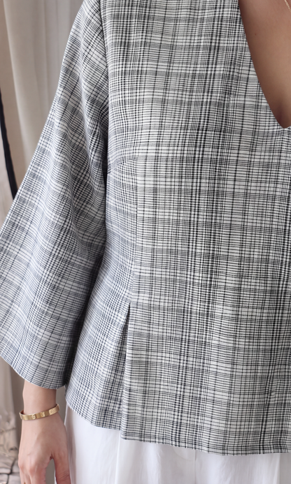 Charcoal Check V-Neck Peplum Top