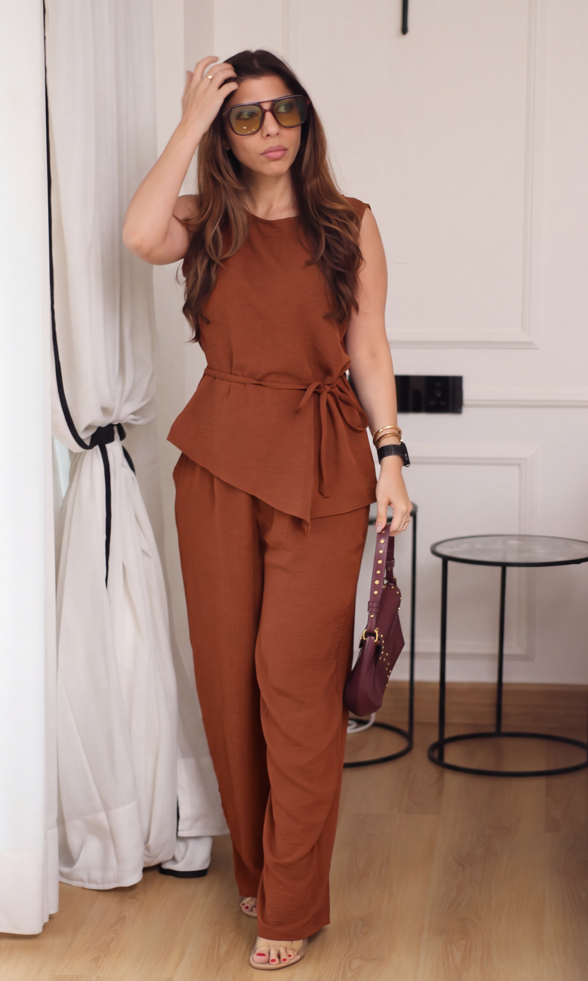 Warm Caramel Asymmetric-Hem Co-ord Set