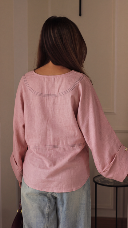 Dusty Rose Contrast-Stitch Top