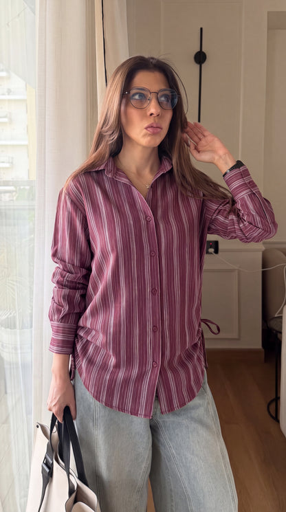 Burgundy Stripe Drawstring Shirt