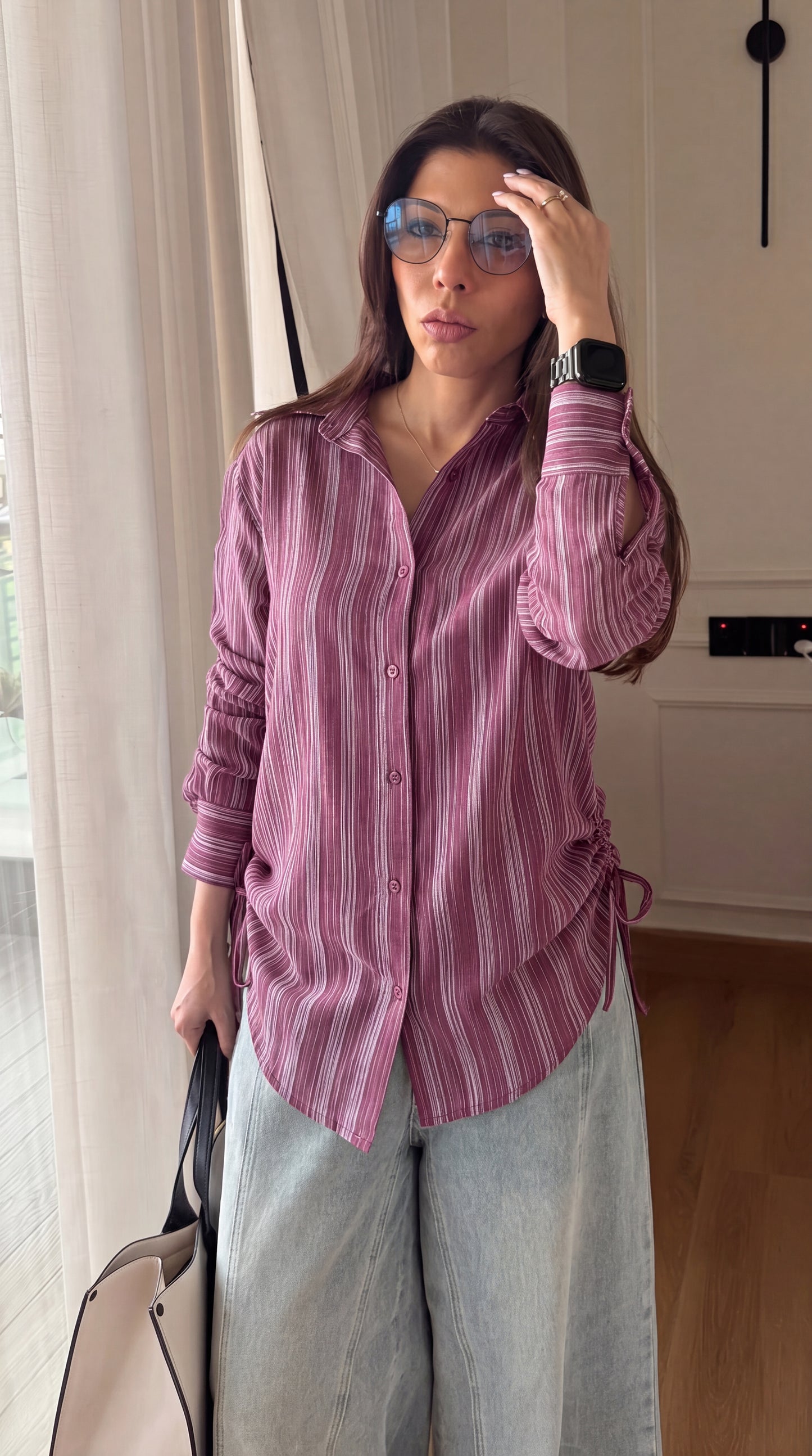 Burgundy Stripe Drawstring Shirt