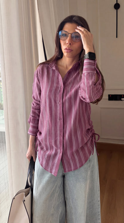 Burgundy Stripe Drawstring Shirt
