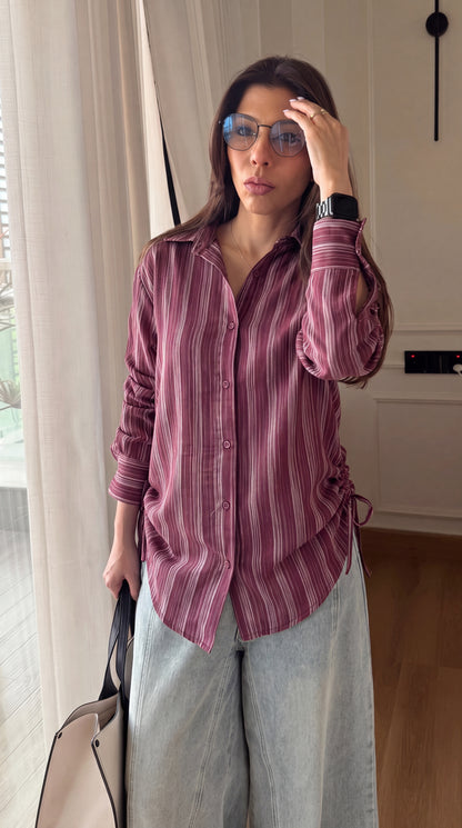 Burgundy Stripe Drawstring Shirt