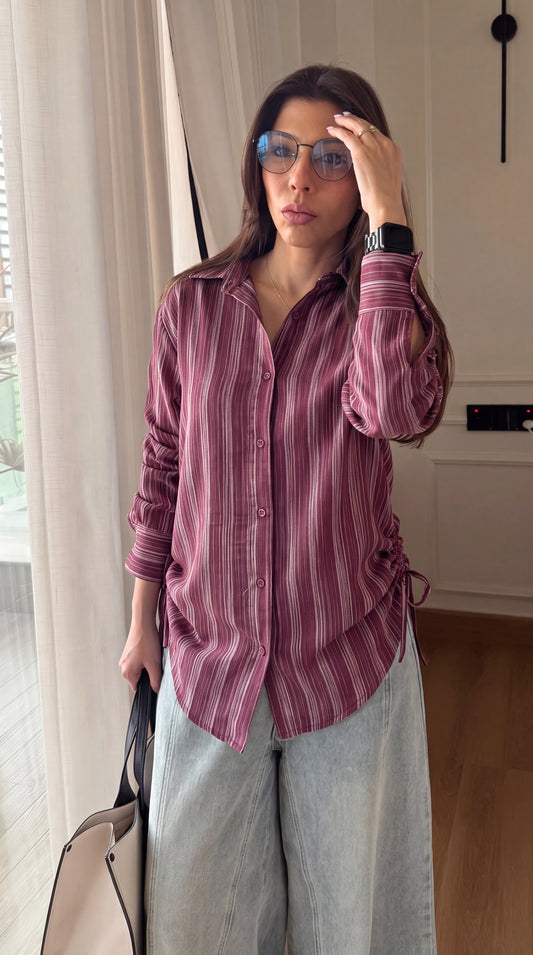 Burgundy Stripe Drawstring Shirt